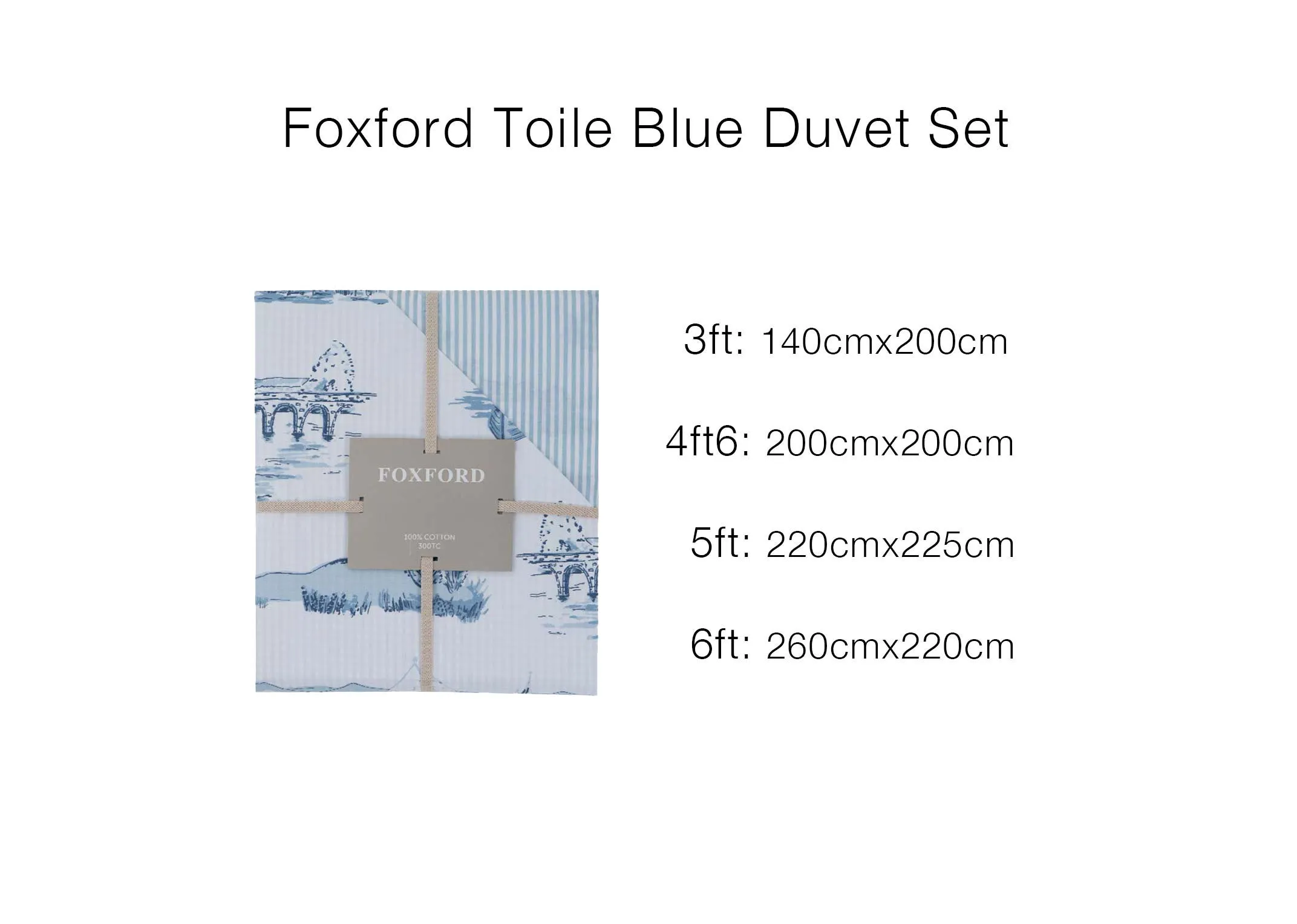 A dimension image of the Foxford Blue Duvet Set with 220cm x 225cm