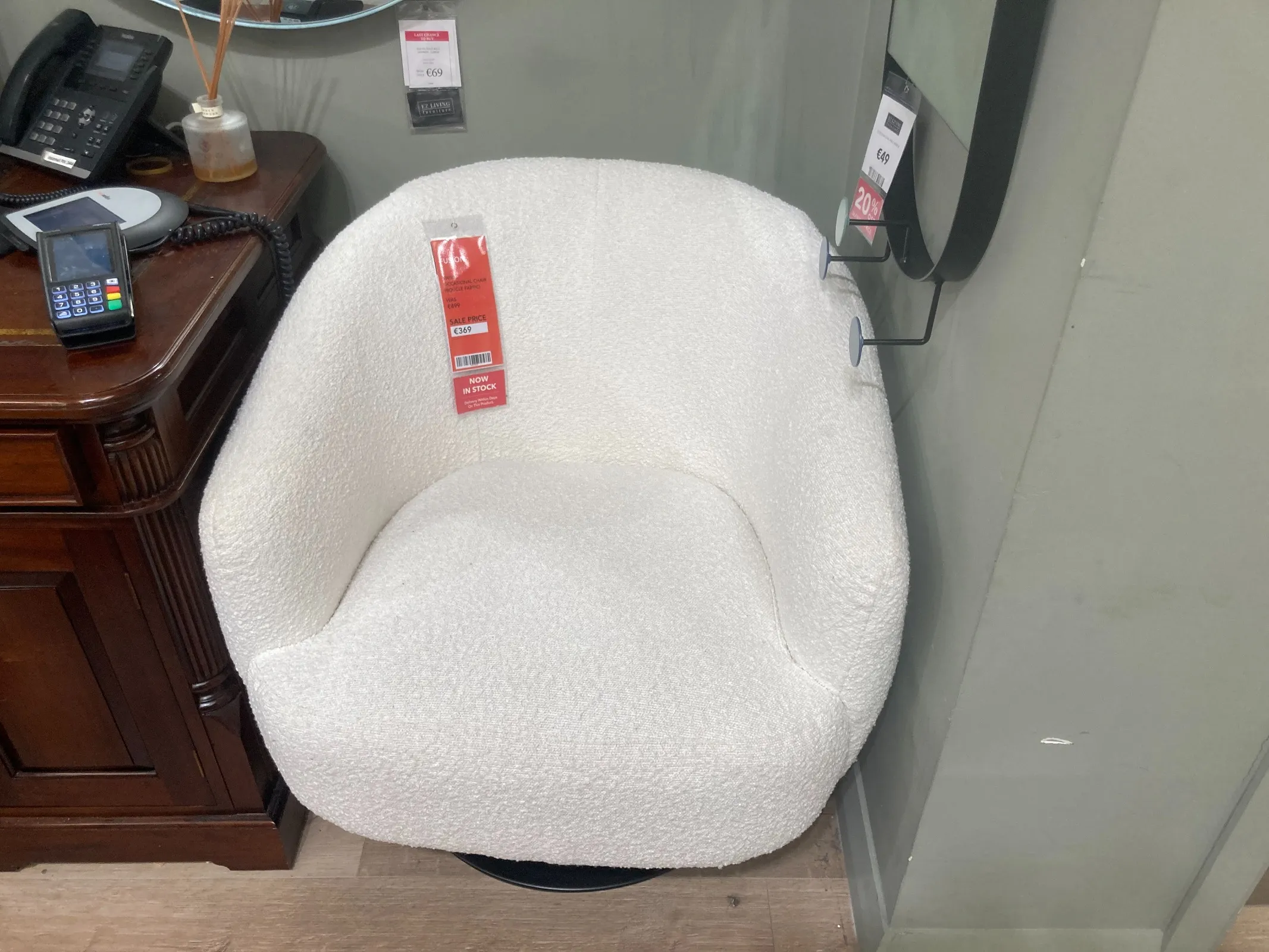 Fusion Cream Boucle Fabric Swivel Chair (Clonmel Floor Model)