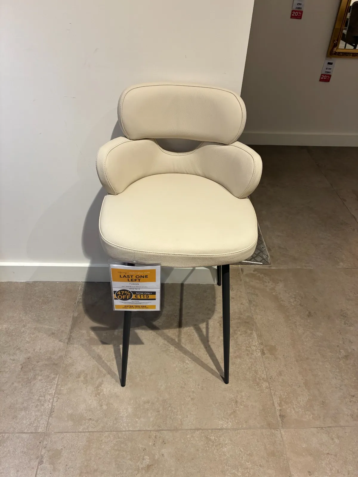 Fusion Off White Leather Counter Bar Stool (Carlow Floor Model)