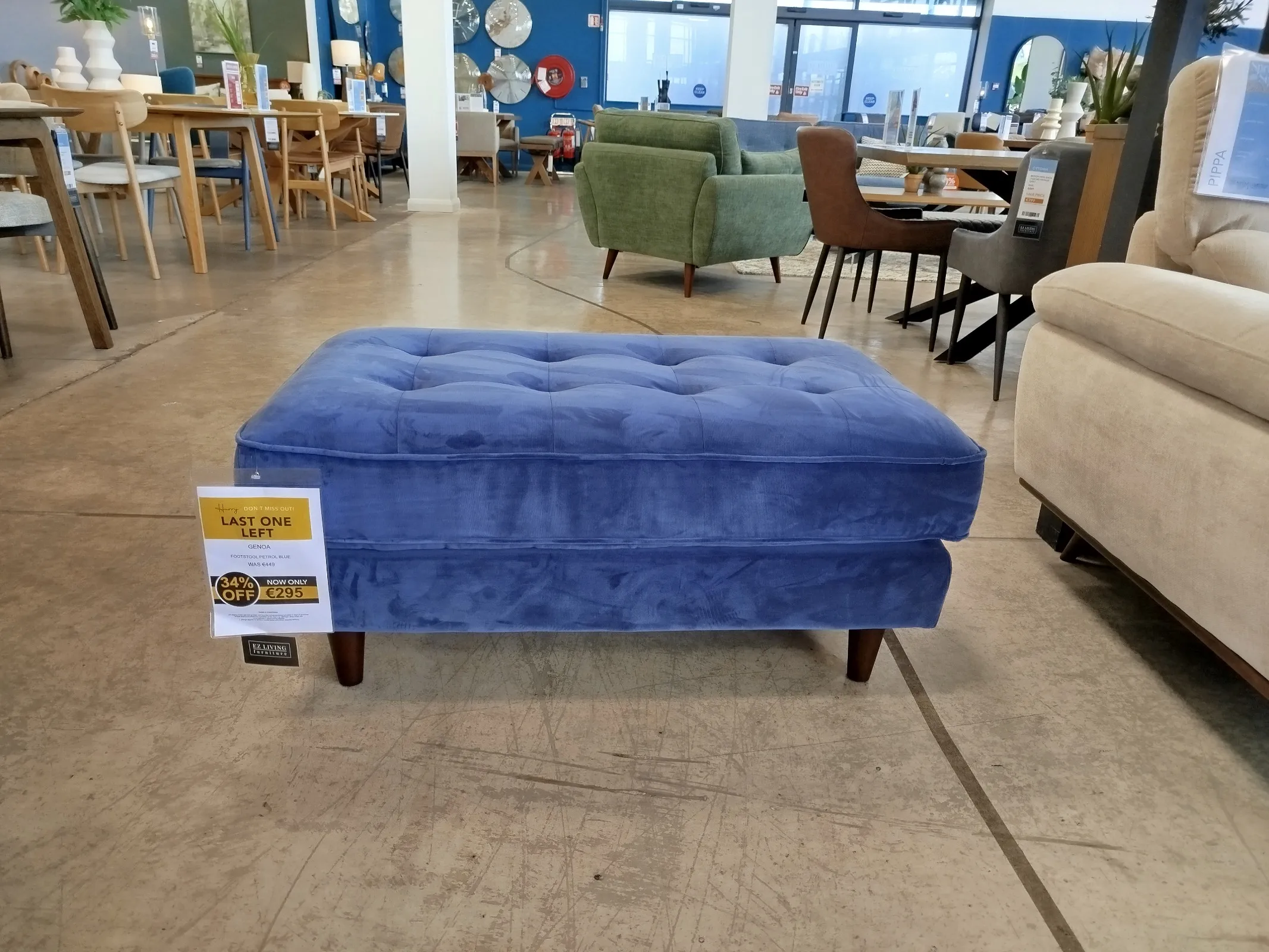 Genoa Large Blue Velvet Footstool (Naas road Floor Model)