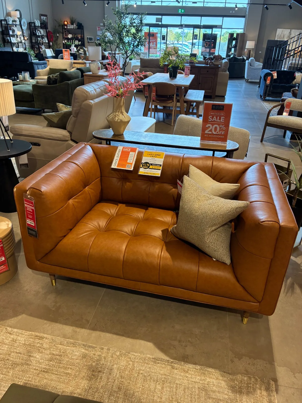 Grace 2 Seater Tan Leather Sofa (Carlow Floor Model)