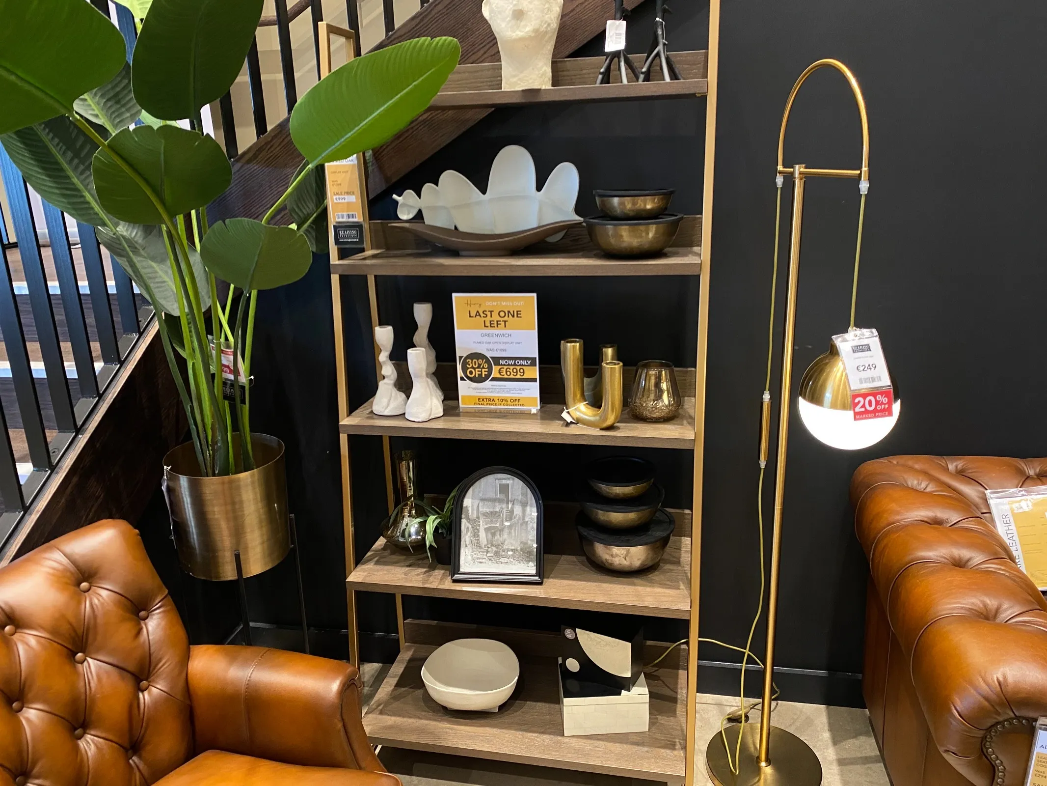 Greenwich Dark Oak & Gold Metal Open Display Unit (Malahide Floor Model)