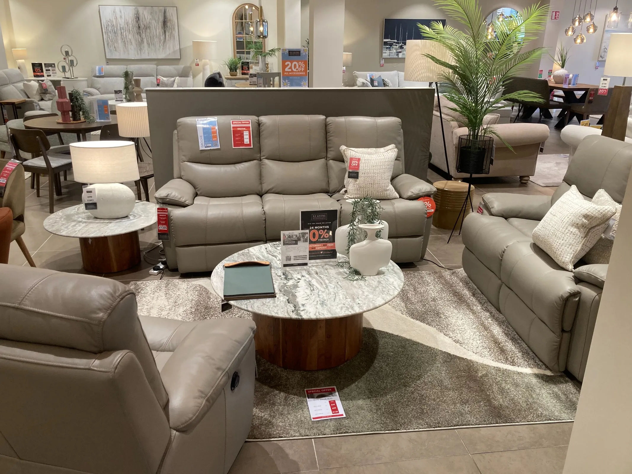 Groove 3 Seater Grey Leather Power Reclining Sofa & 2 Seater Grey Leather Power Reclining Sofa & Grey Leather Power Reclining Armchair (Clonmel Floor Model)