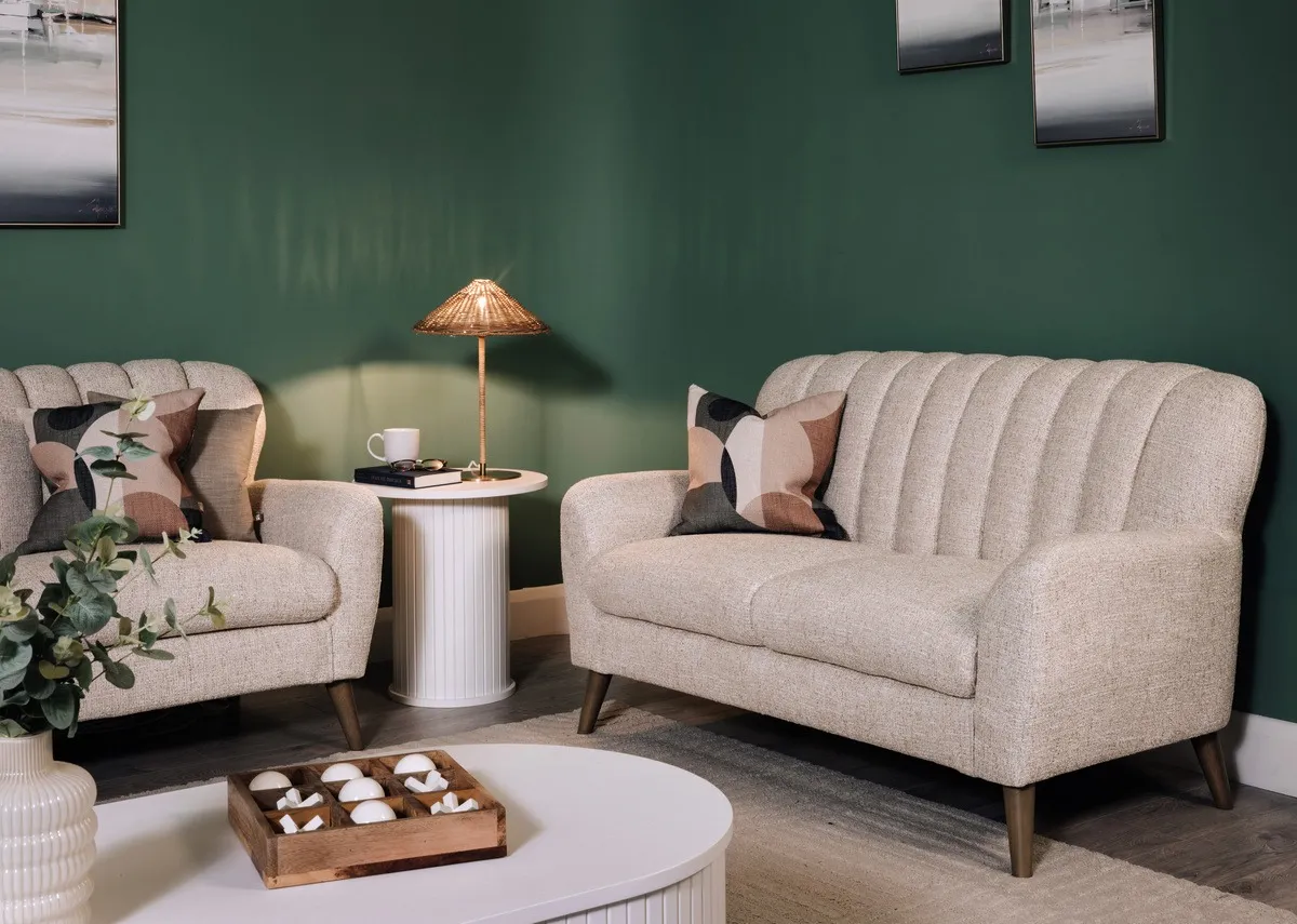 2 Seater Beige Fabric Sofa - Harper