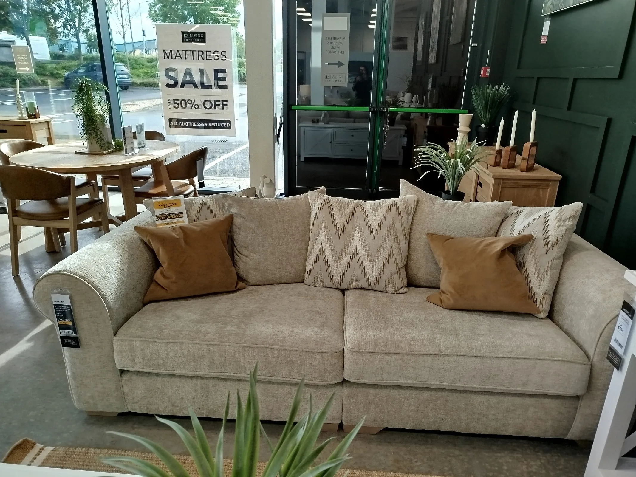 Hayden 4 Seater Cream Accent Pillowback Sofa (Naas Rd Floor Model)
