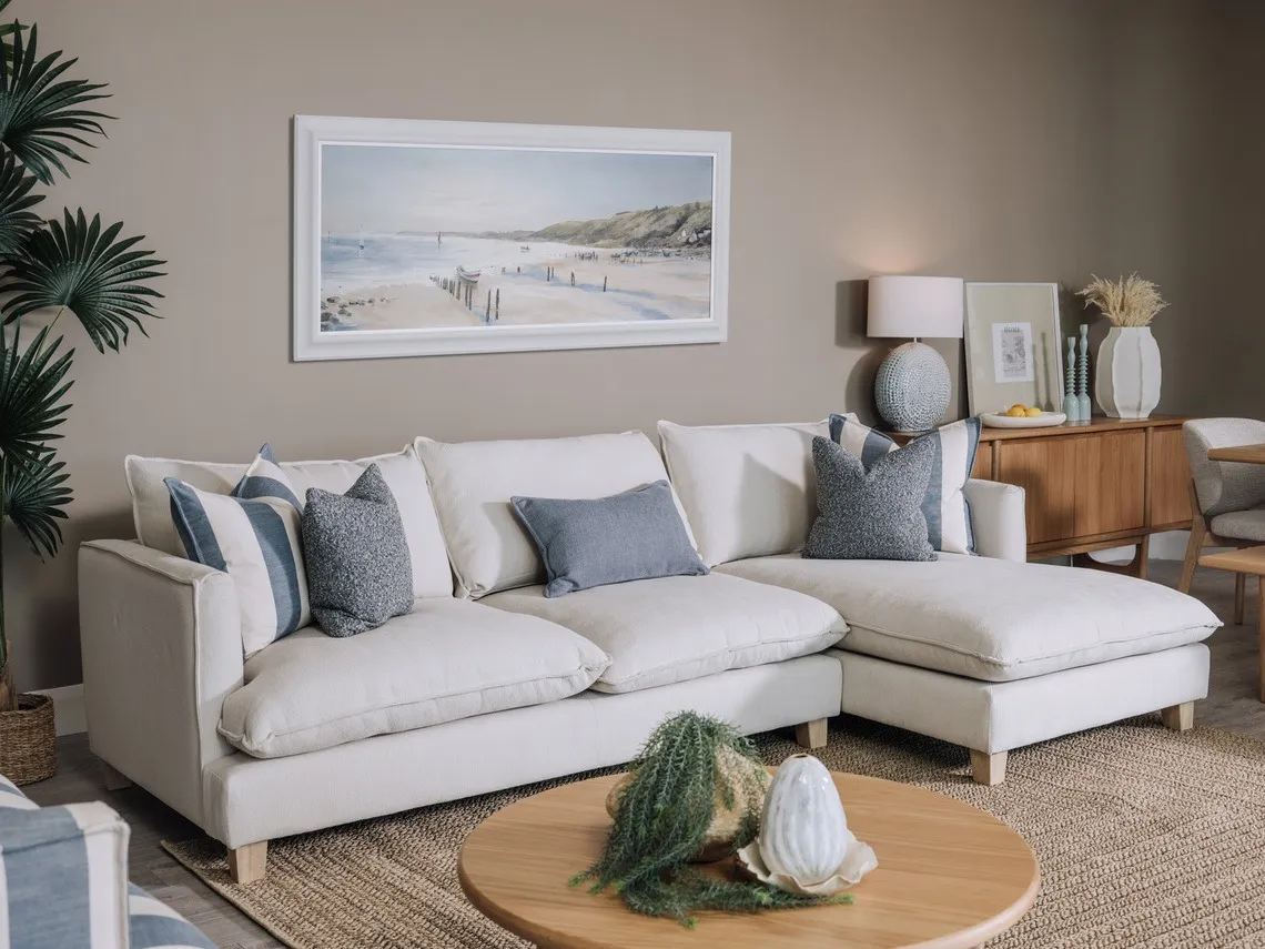 Large Cream Fabric RHF Corner Chaise - Howth By Vogue