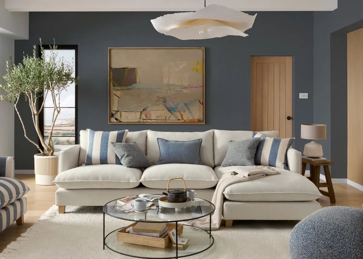 Large Cream Fabric RHF Corner Chaise - Howth By Vogue