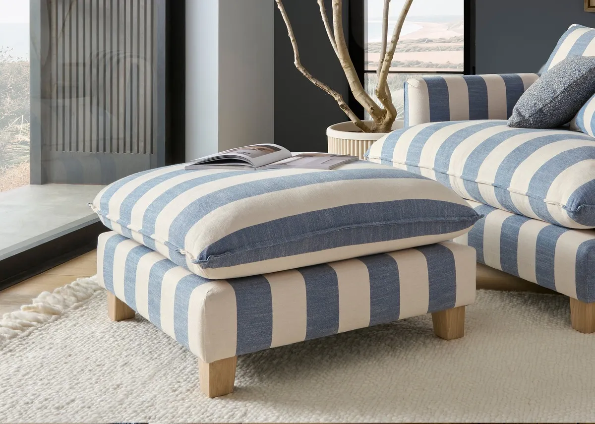 Blue & White Stripe Fabric Footstool - Howth By Vogue