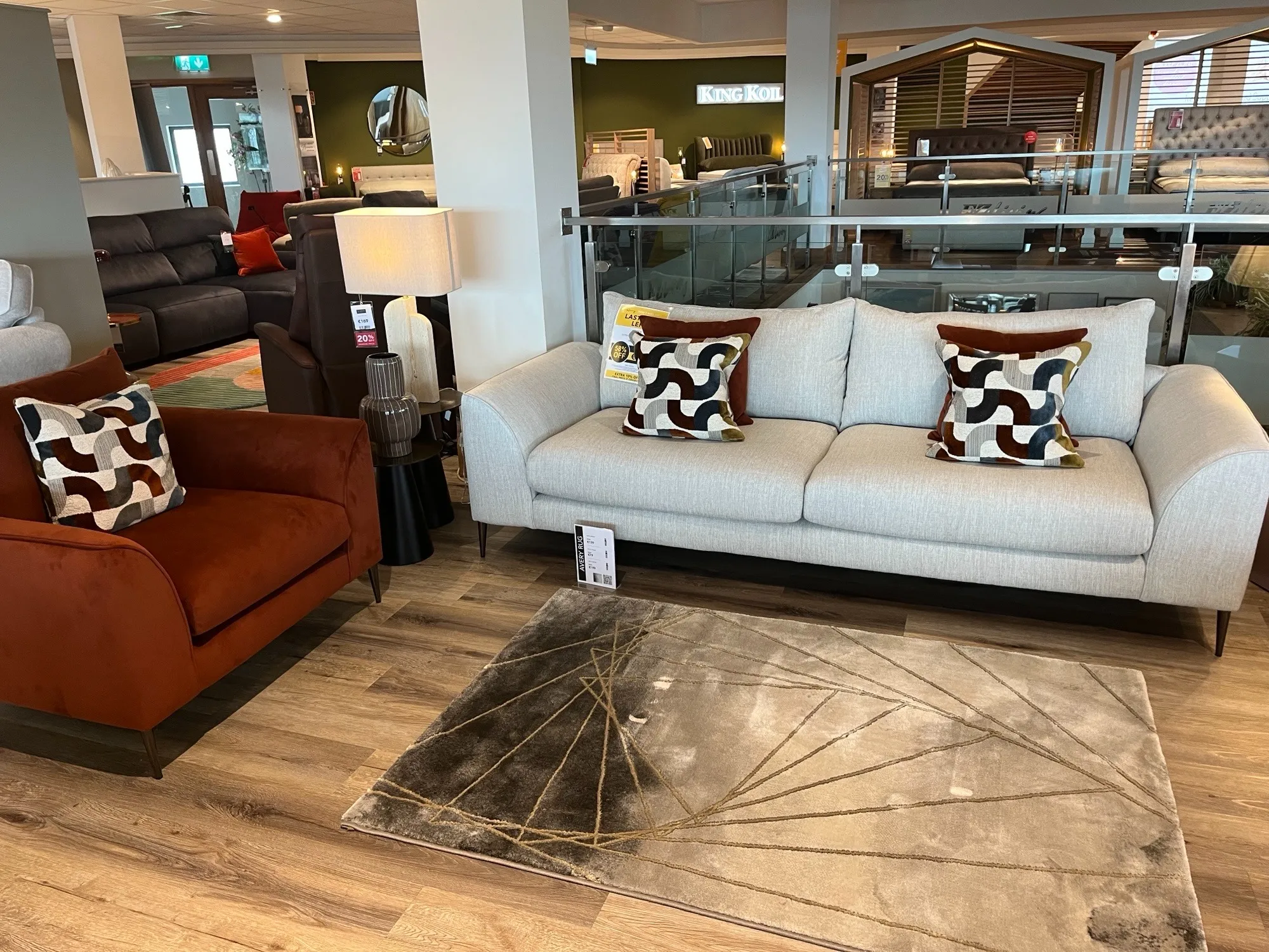 Abbey Beige Fabric Extra Large Sofa & Rust Velvet Fabric Armchair (Limerick Floor Model)