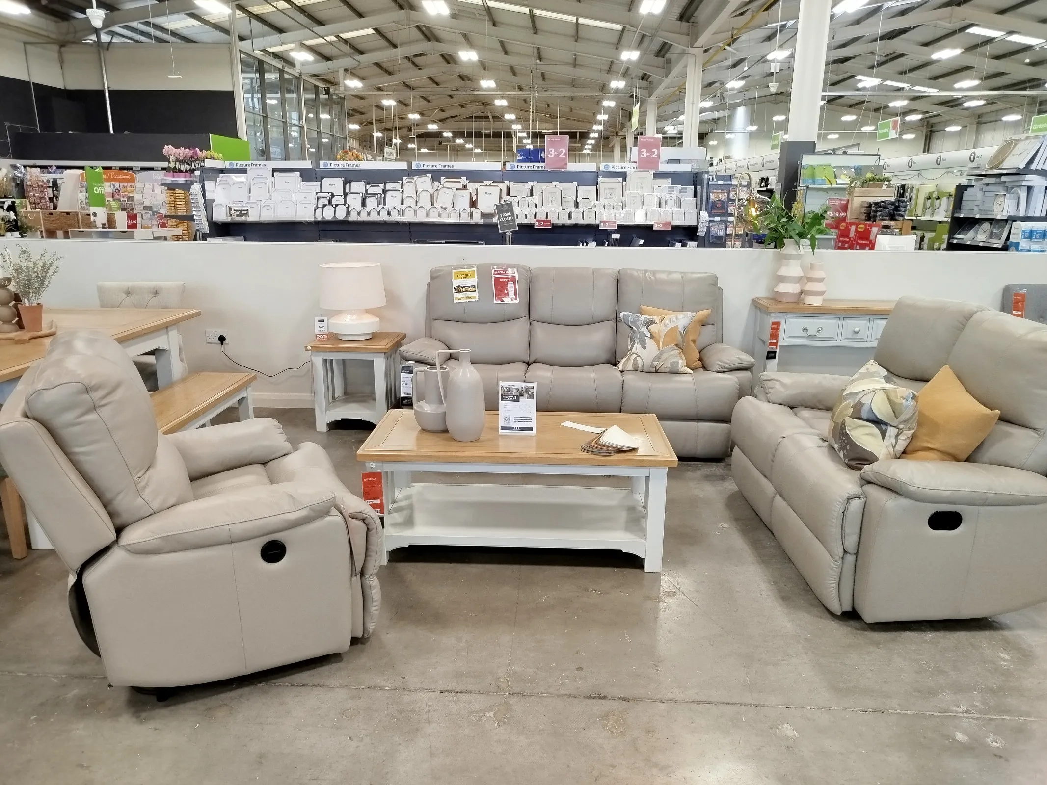 Groove 3 Seater Grey Leather Reclining Sofa & 2 Seater Reclining Sofa & Power Reclining Armchair (Naas Rd Floor Model)