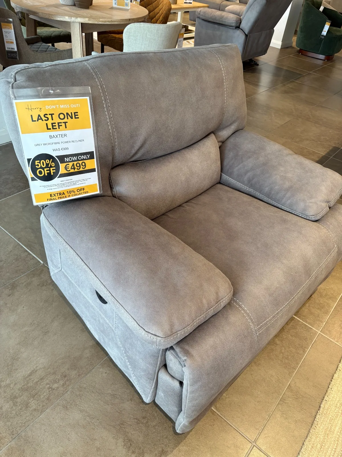 Baxter - Grey Faux Suede Power Reclining Armchair (Tallaght Floor Model)