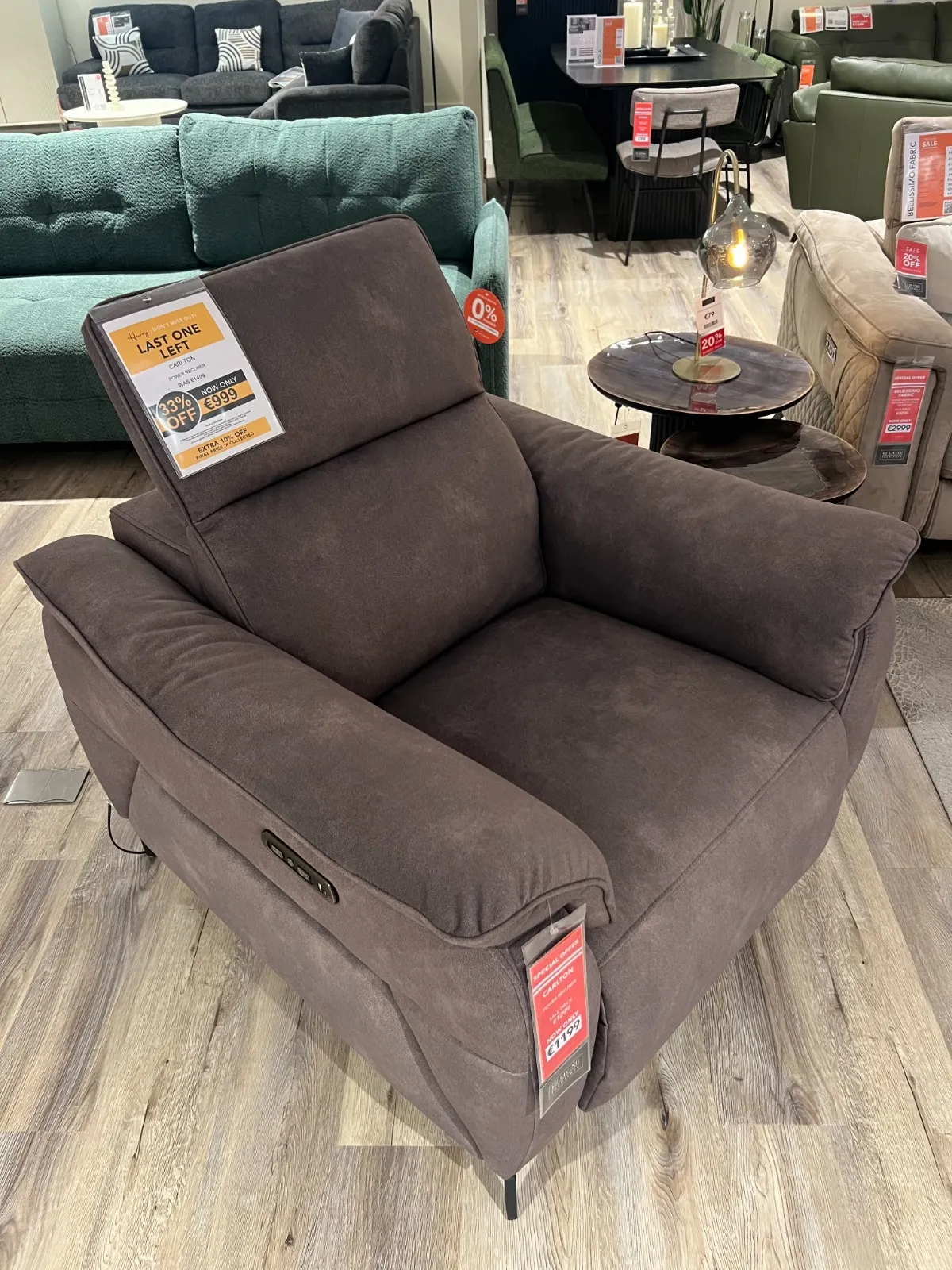 Carlton Brown Grey Fabric Power Recliner (Cavan Floor Model)