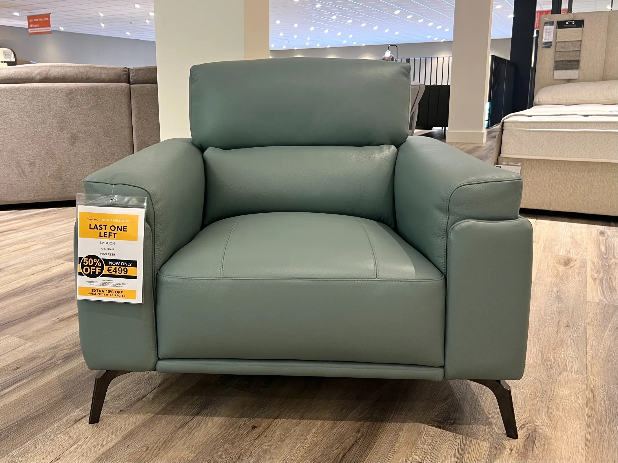 Lagoon Blue Leather Armchair (Cavan Floor Model)