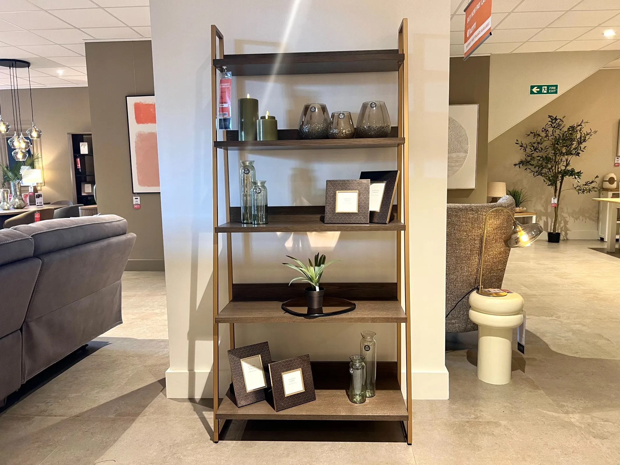 Greenwich Dark Oak & Gold Metal Open Display Unit (Cavan Floor Model)