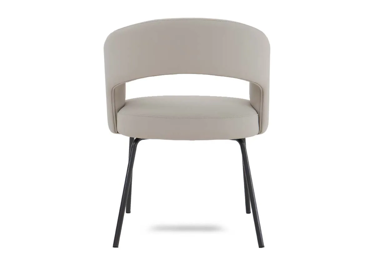 A white leather dining chair with metal legs from EZ Livings Matteo range. Front view