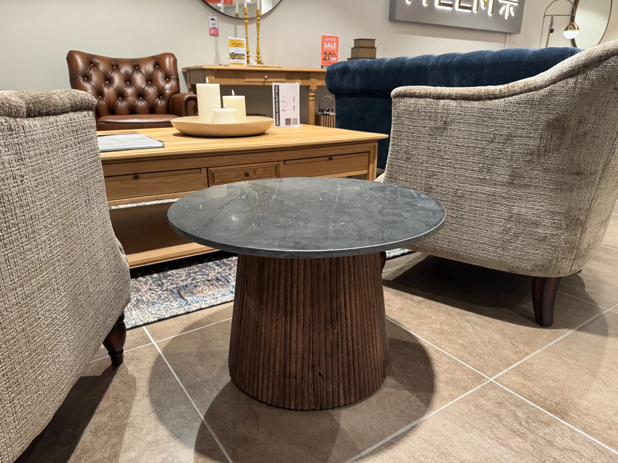 Kira Round Mango & Black Marble Side Table (Tallaght Floor Model)