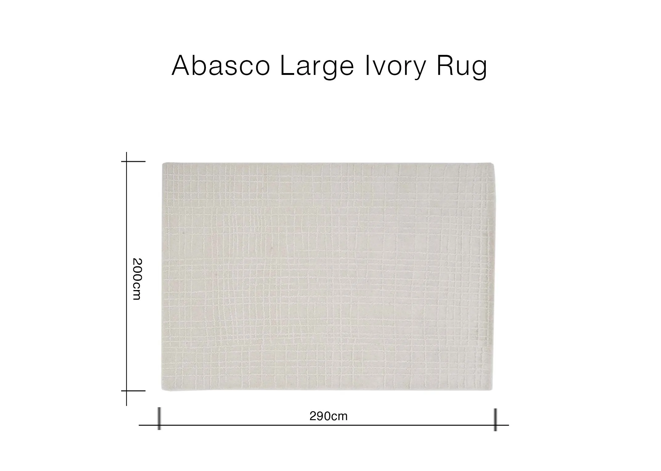 A dimension image of the Abasco rug with 290cm x 200cm