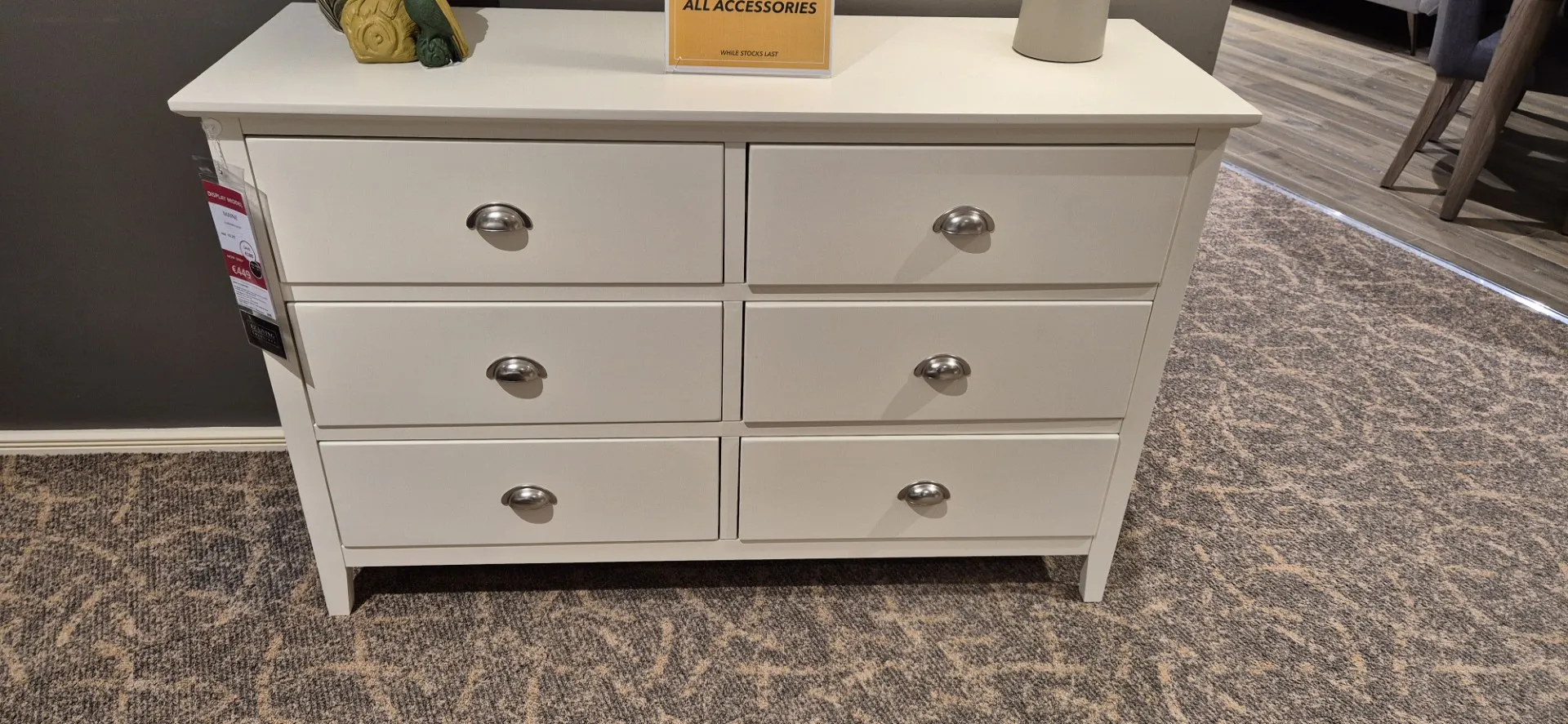 Maine Six Drawer White Wooden Chest of Drawers (Sligo Floor Model)