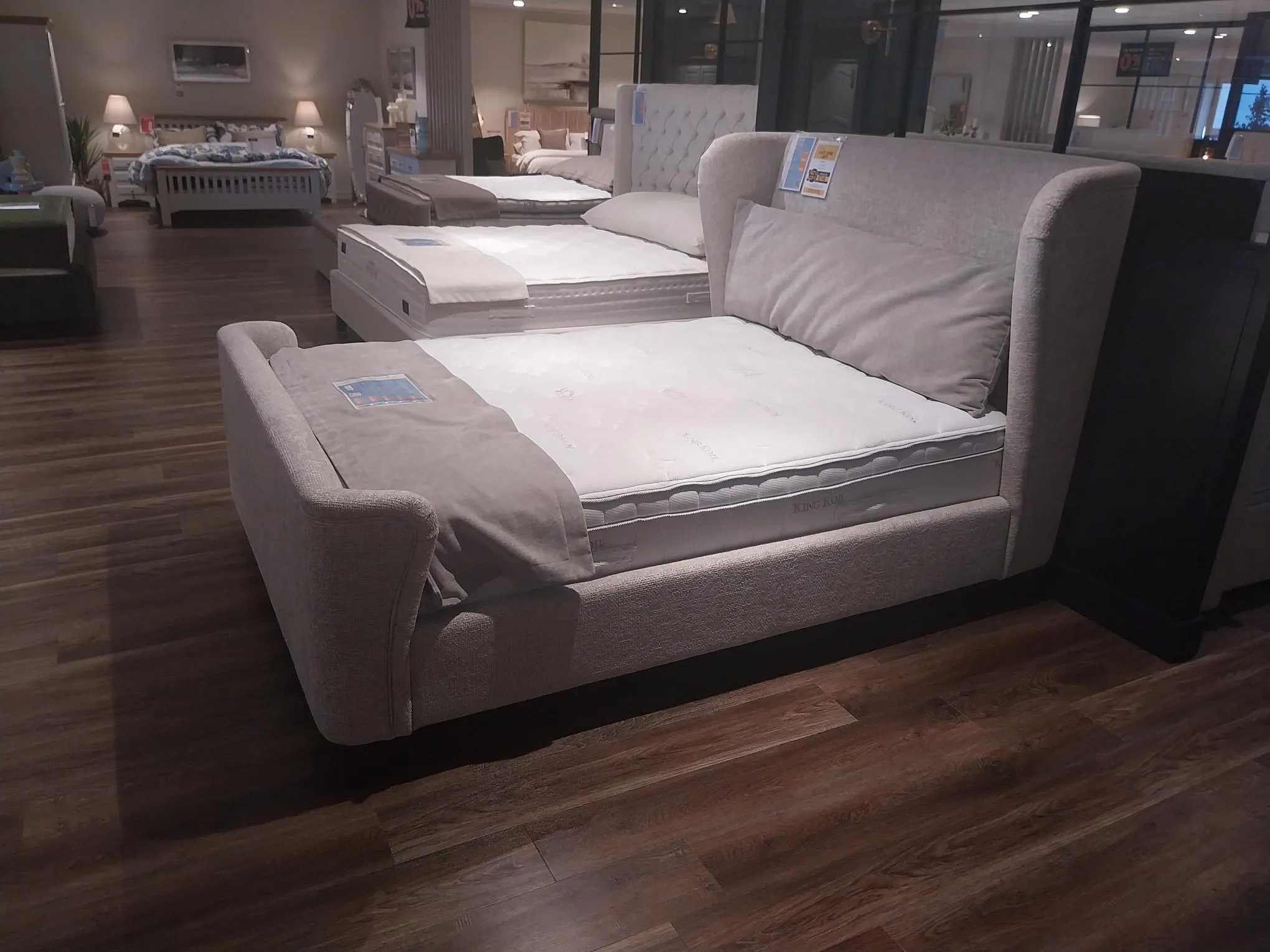 Maison King Size (5ft) Beige Fabric Bed Frame (Galway floor Model)