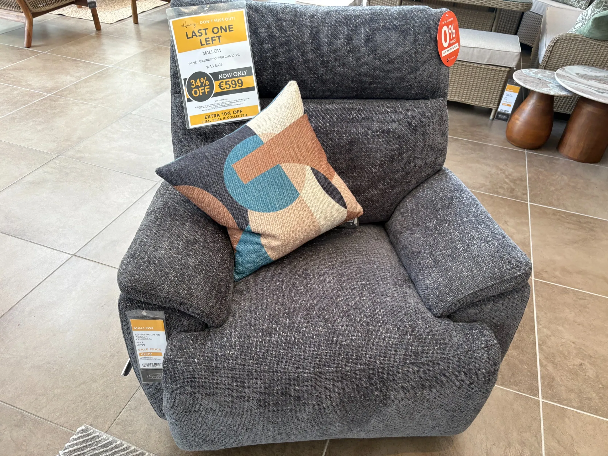 Mallow Charcoal Grey Fabric Rocker Recliner (Tallaght Floor Model)