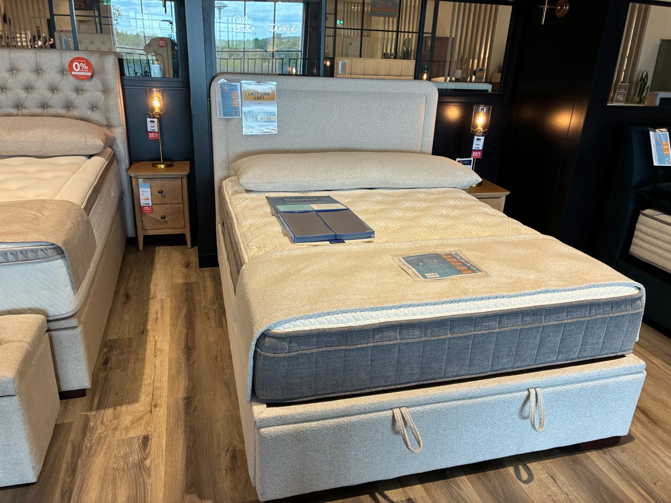 Malmo King Size (5ft) Cream Fabric Ottoman Bed (Carlow Floor Model)