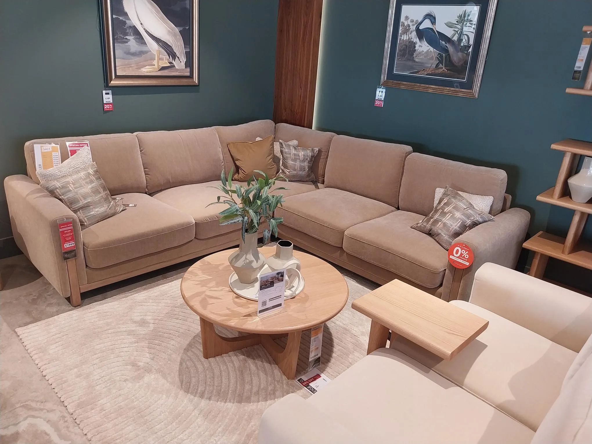 Miller Large Mink Fabric Corner Sofa & Large Mink Fabric Footstool (Galway Floor Model)