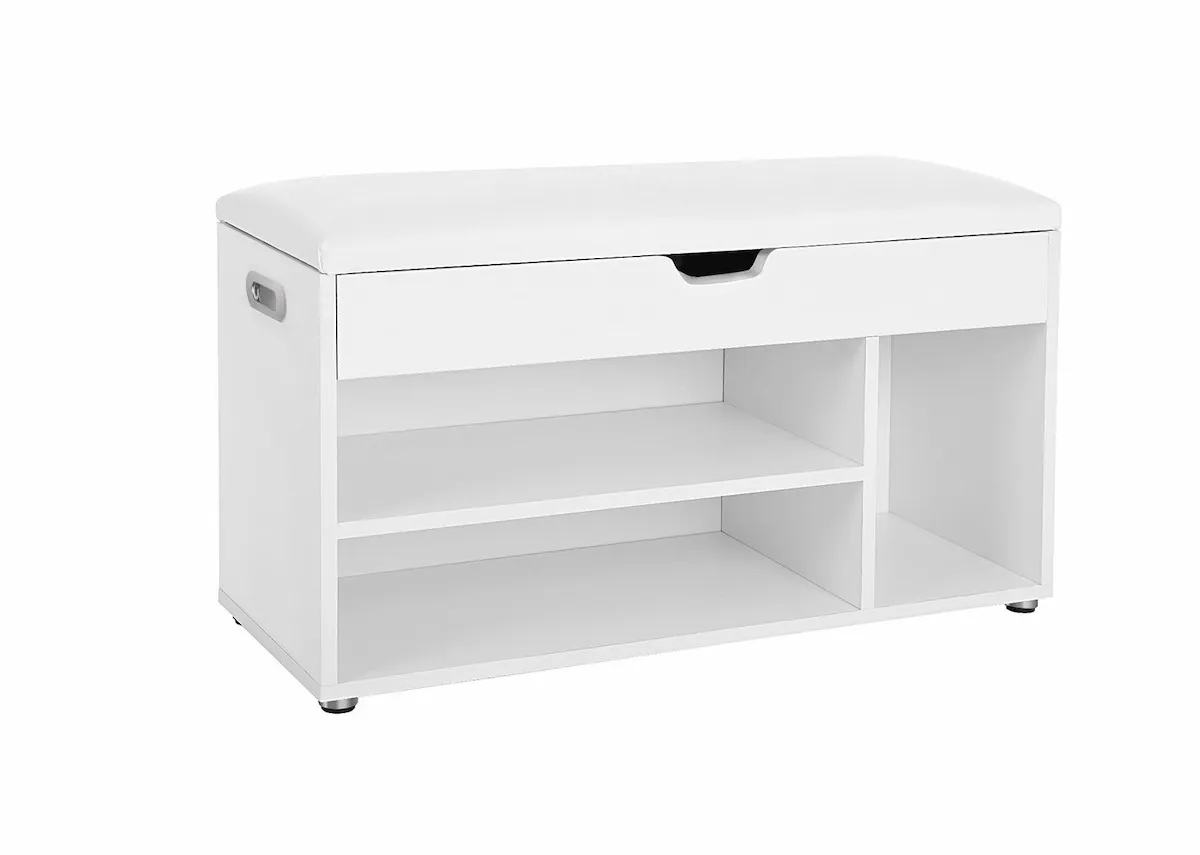 1 Drawer White Shoe Bench with Seat - Monica