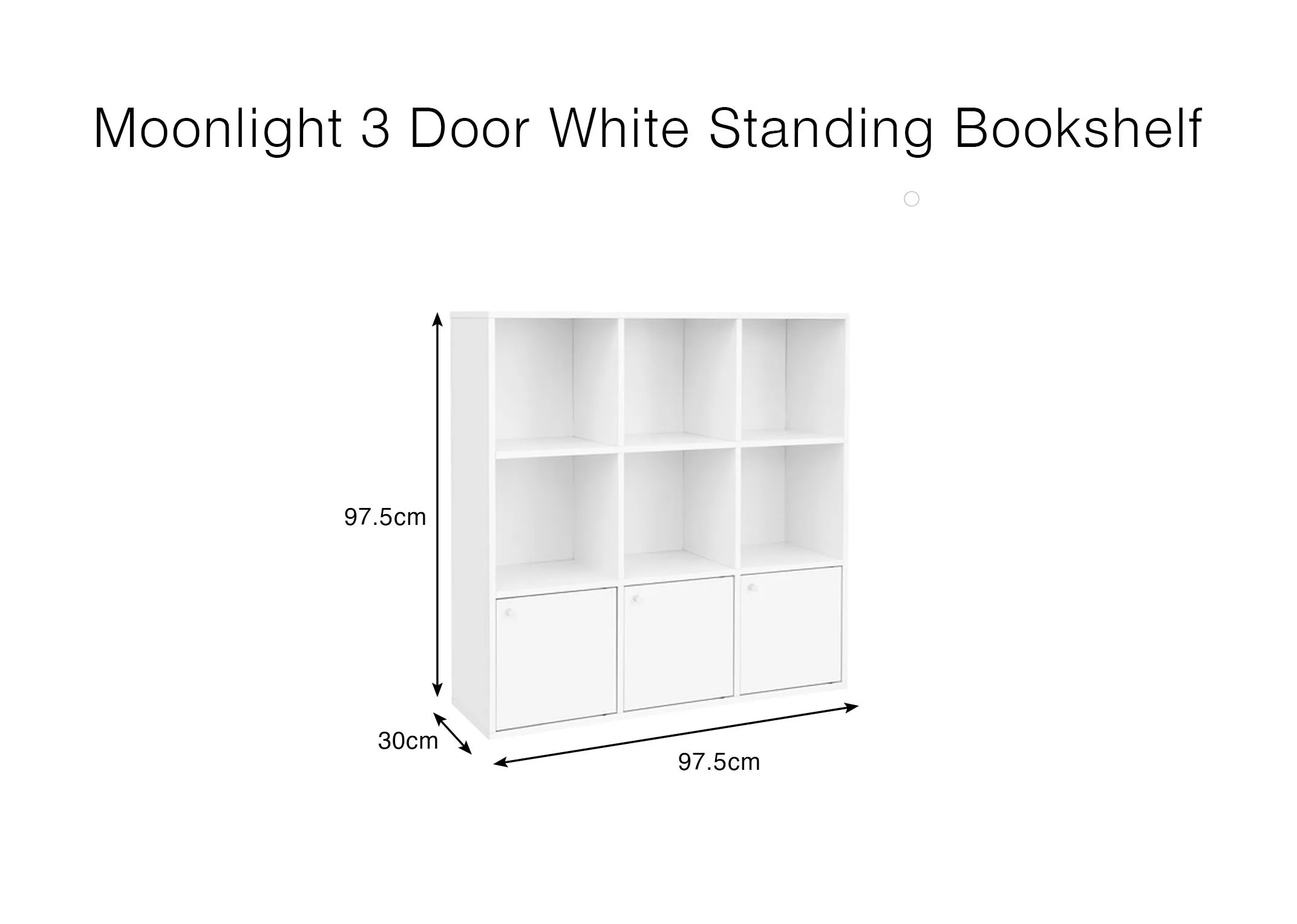 A dimension image of the Moonlight Bookshelf with 97.5cm x 30cm