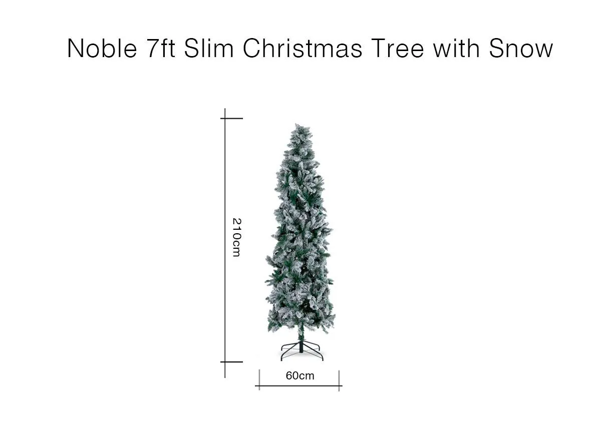 A slim 7ft white artificial christmas tree from EZ Livings Noble range. Closeup of metal base