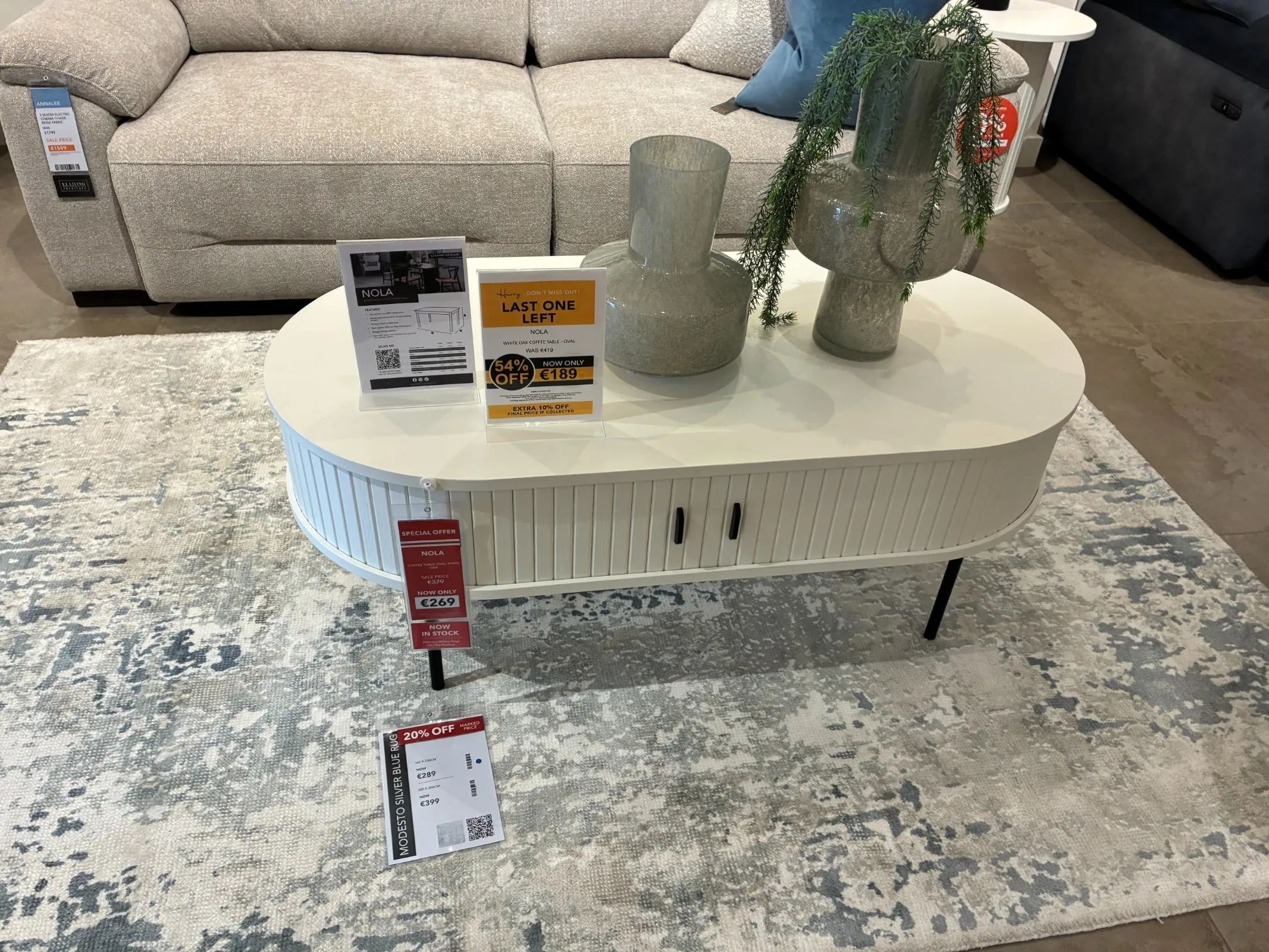 Nola White Oak Oval Coffee Table (Carlow Floor Model)