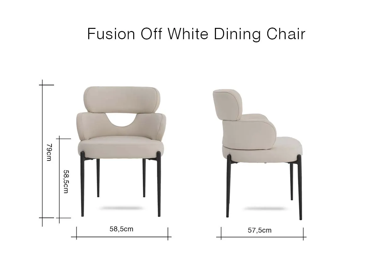 A dimension image of the Fusion dining chair with 58.5cm x 57.5cm x 79cm