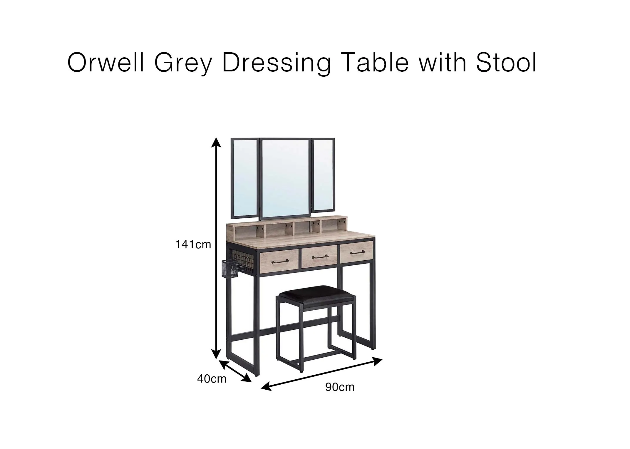Grey Dressing Table with Faux Leather Stool - Orwell