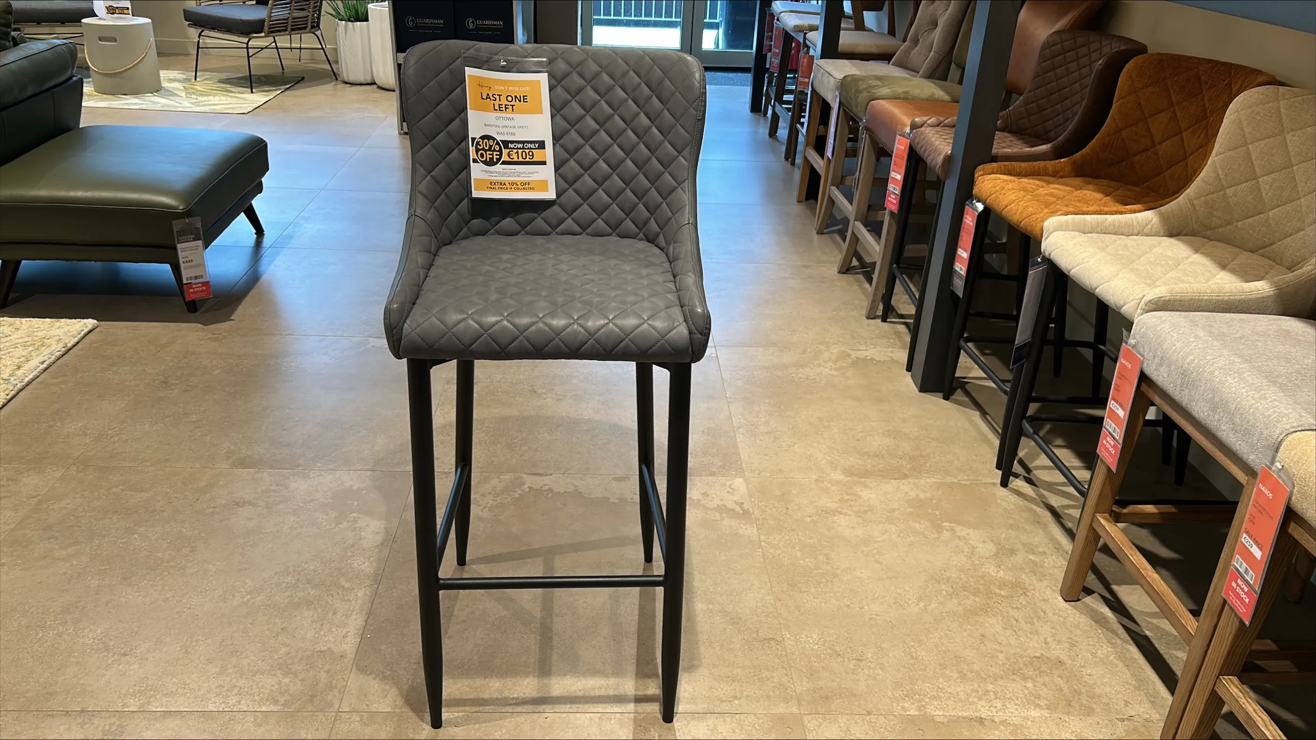 Ottowa Vintage Grey Faux-Leather Bar Stool (Outlet Floor Model)