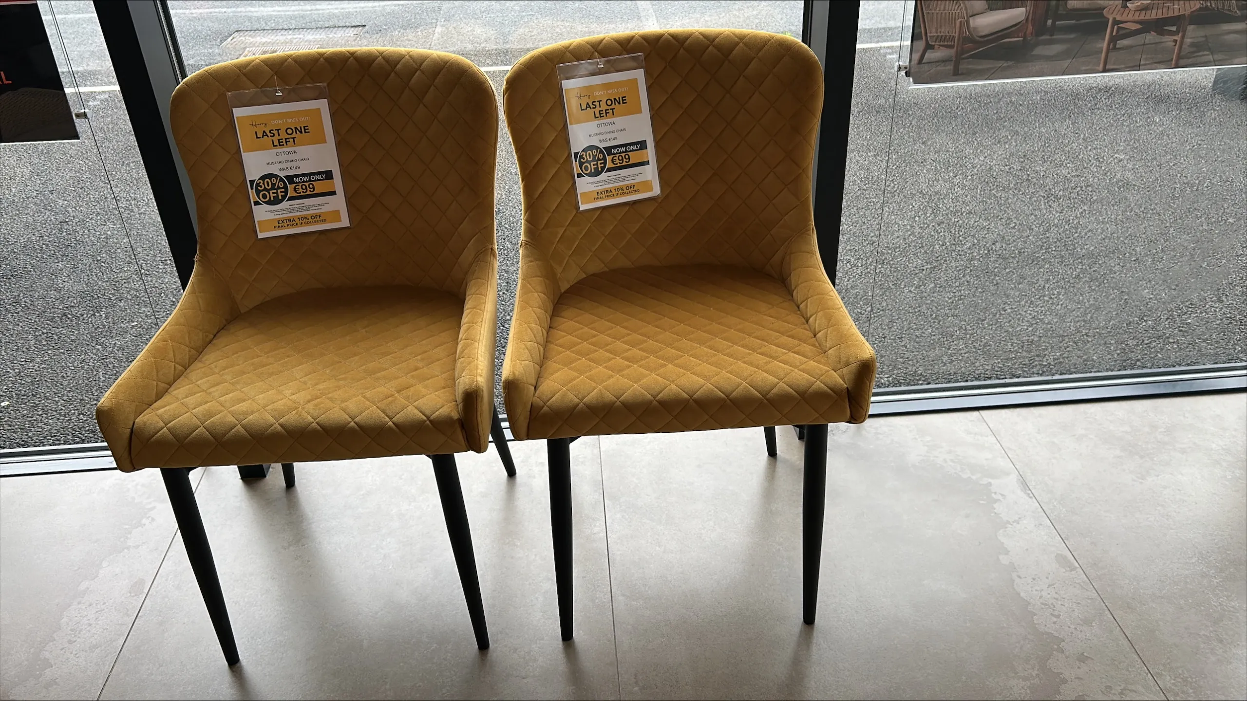Ottowa Mustard Velvet Dining Chair x 2 (Outlet Floor Model)