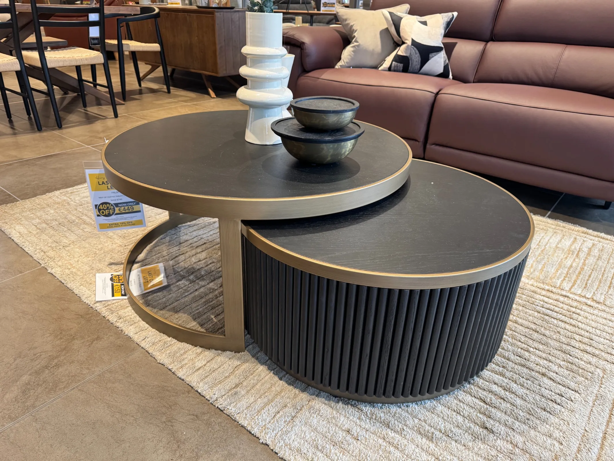 Palm Nest of 2 Black & Gold Round Tables (Tallaght Floor Model)