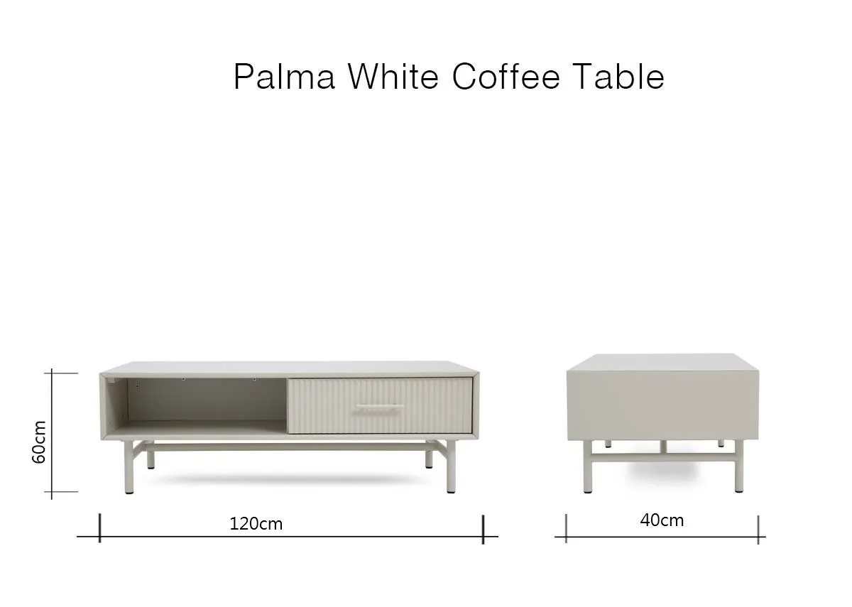 A dimension image of the Palma Coffee table with 120cm x 40cm x 60cm