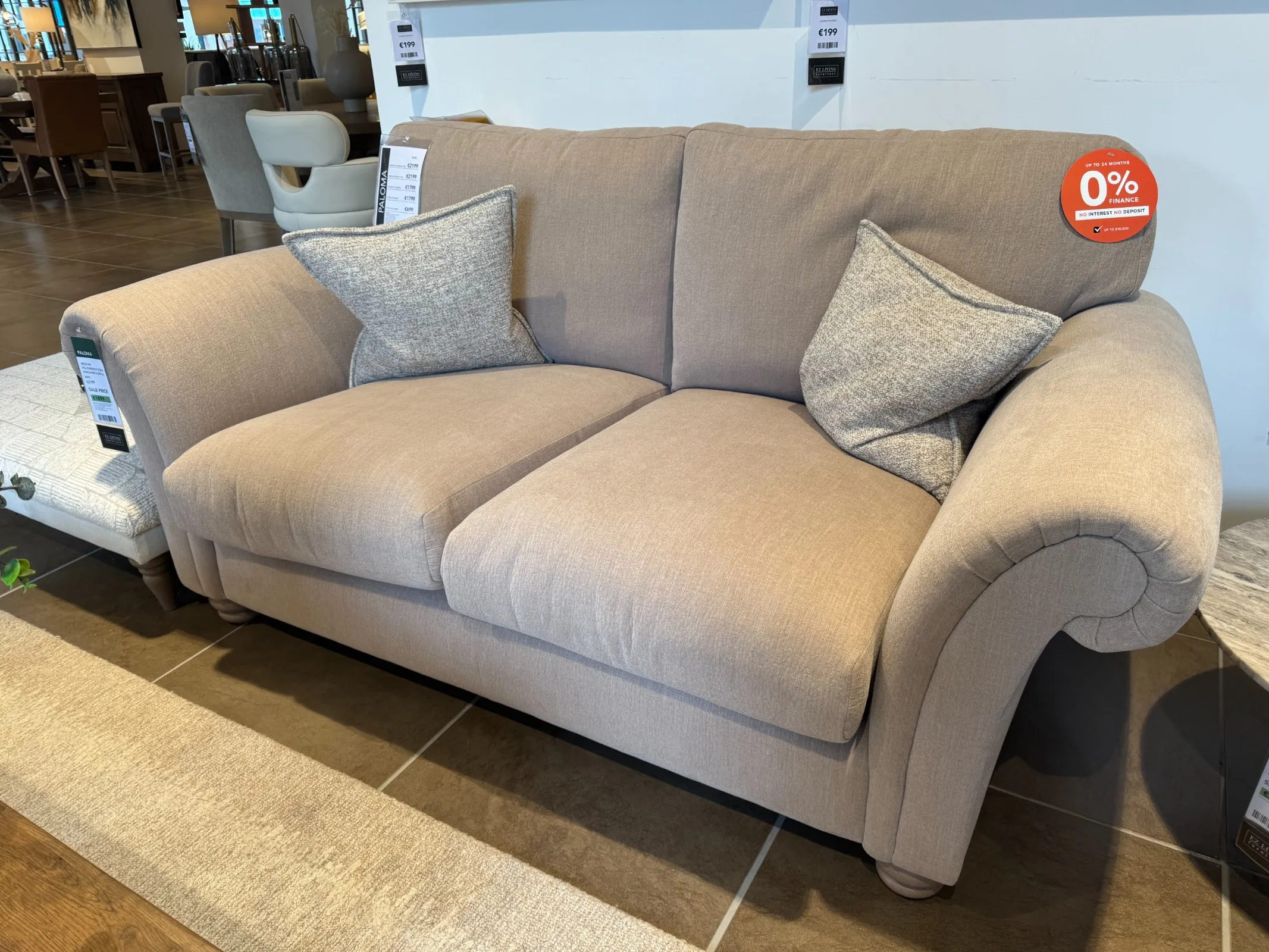 Paloma 2 Seater Light Brown Fabric Highback Sofa (Tallaght floor Model)