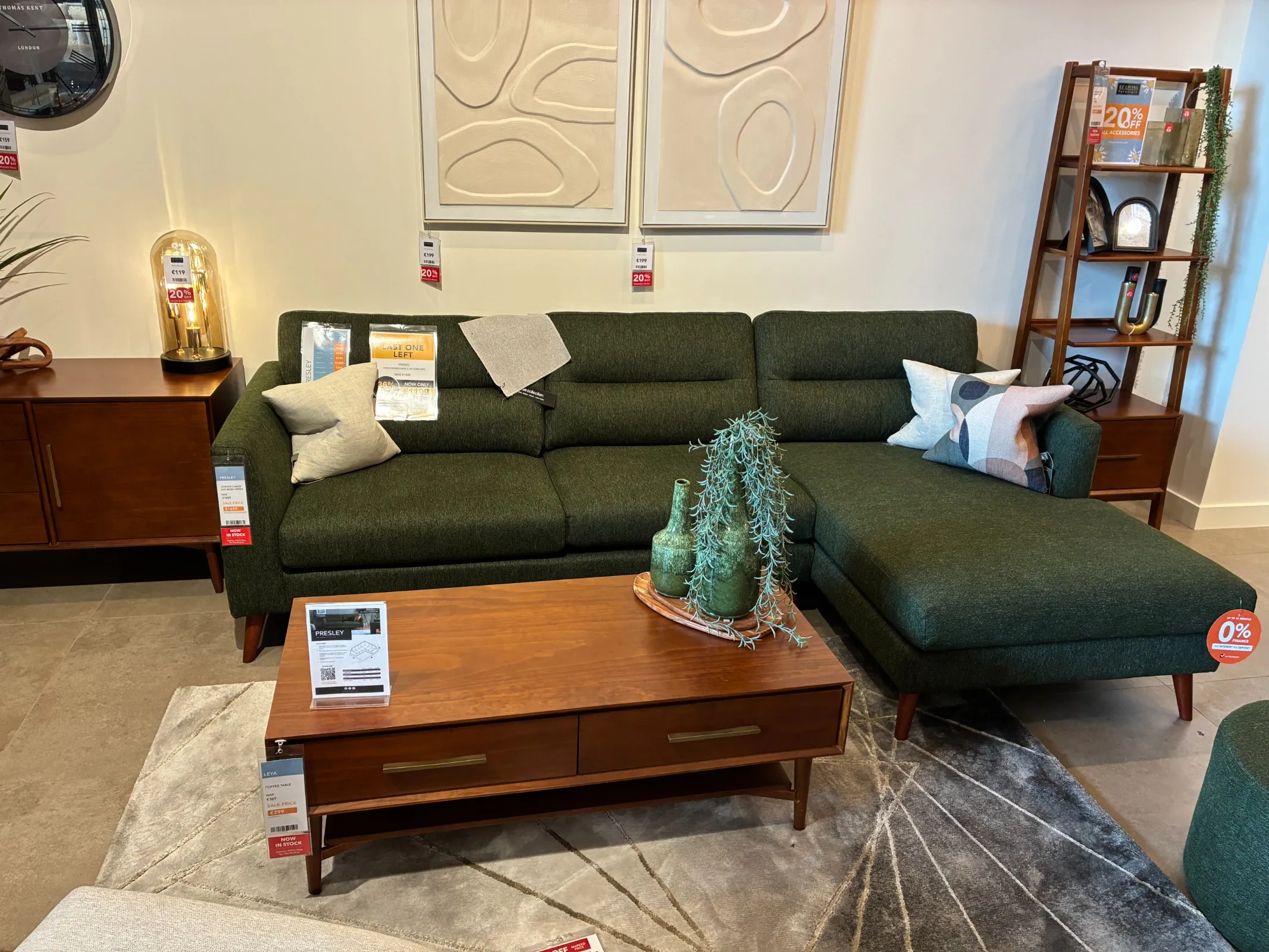 Presley Green Fabric RHF Corner Chaise (Carlow Floor Model)