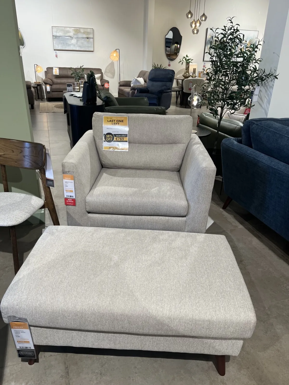 Presley - Beige Fabric Armchair & Footstool (Carlow Floor Model)