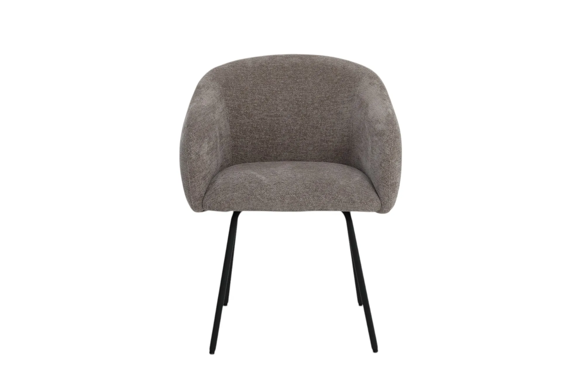 A cream fabric dining cahri with metal legs from EZ Livings Rotterdam range. Front view