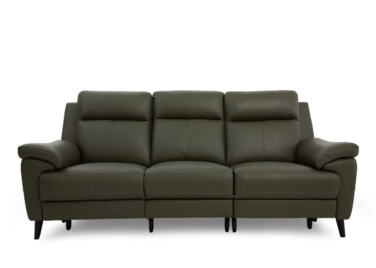 A 3 seater green leather sofa from EZ Livings Elliott range.Front view