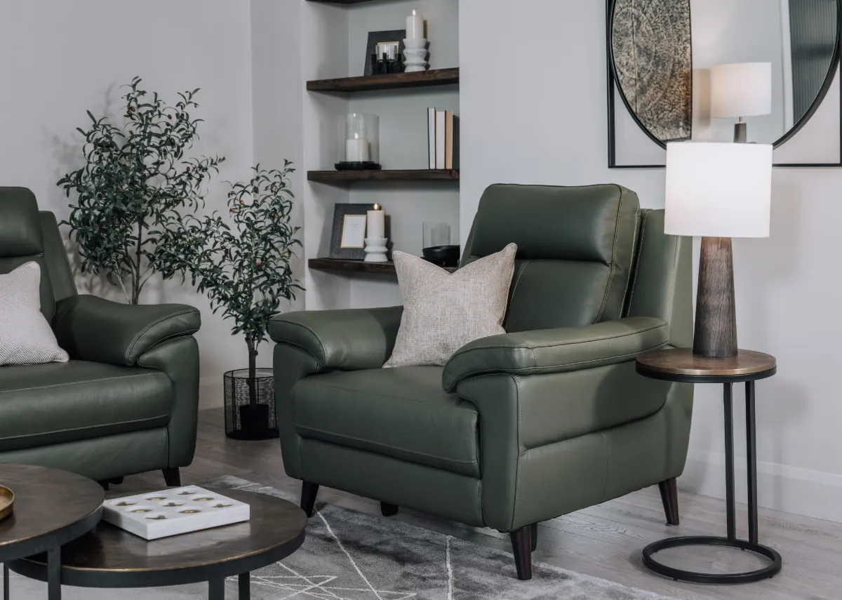 Green Leather Power Recliner - Elliot