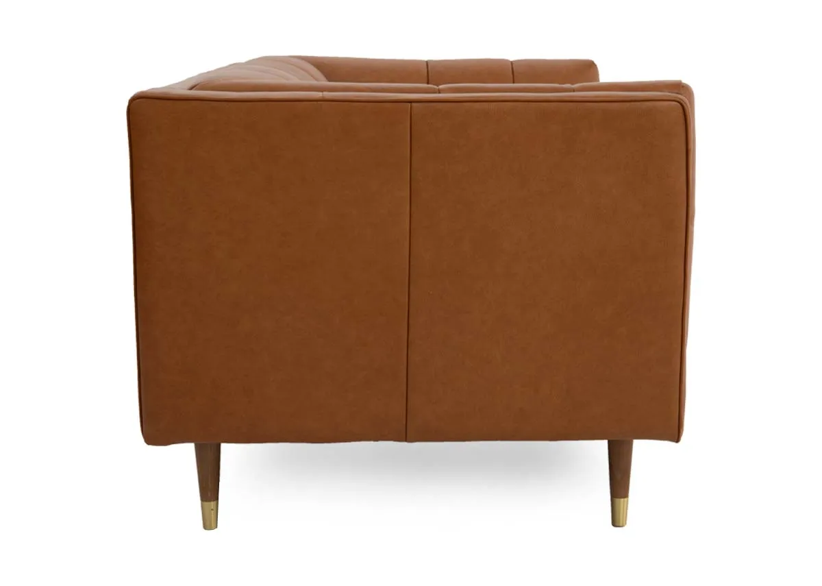 A dimension image of the Grace Tan Leather 2 Seater sofa with 150cm x 94cm x 77cm