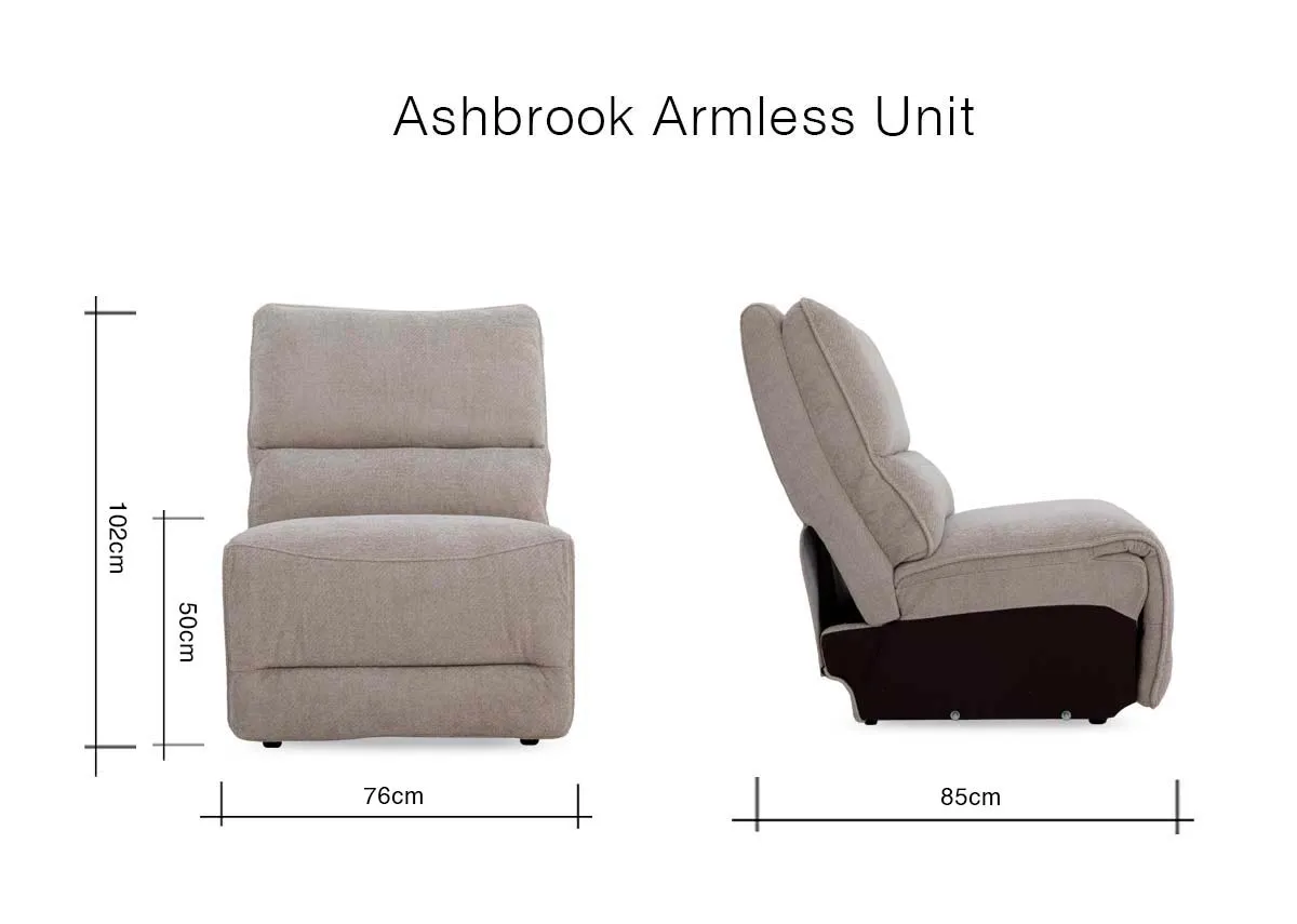 A dimension image of the Ashbrook armless unit with 76cm x 85cm x 102xm