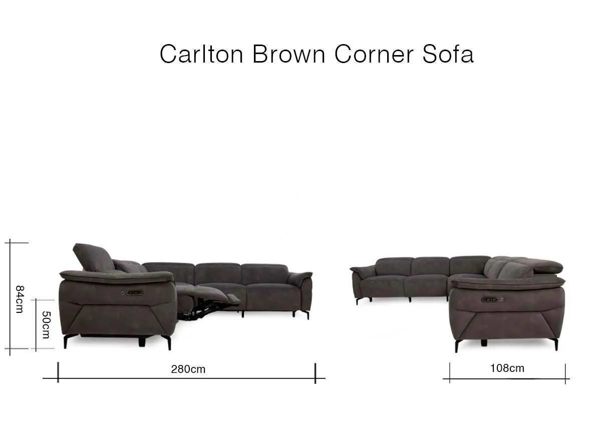Brown Grey Fabric Power Reclining Corner Sofa Carlton EZ