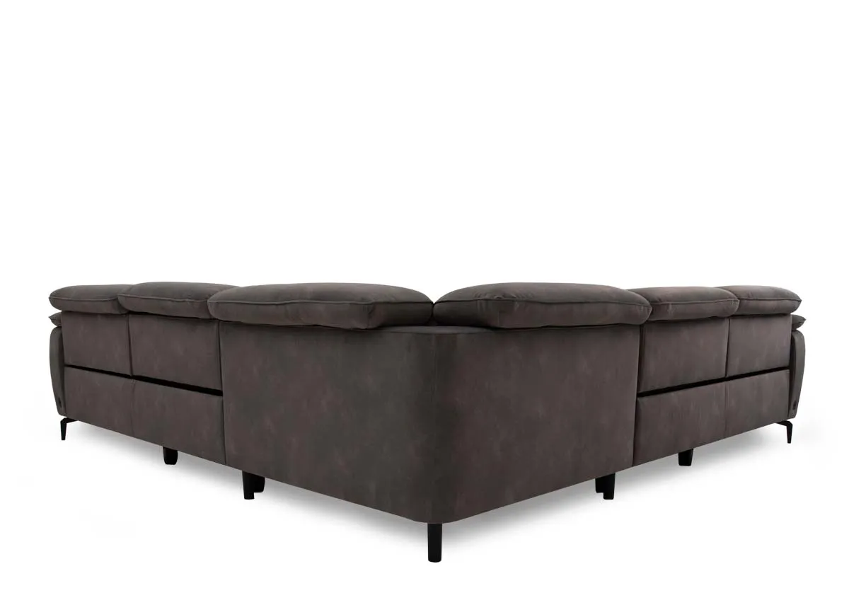 A brown fabric power reclining sofa from EZ Livings Carlton range. Back view