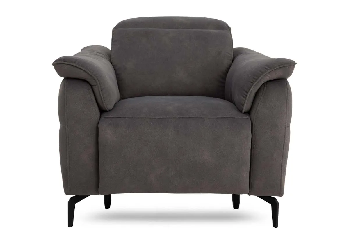 A brown fabric power recliner from EZ Livings Carlton range.Front view
