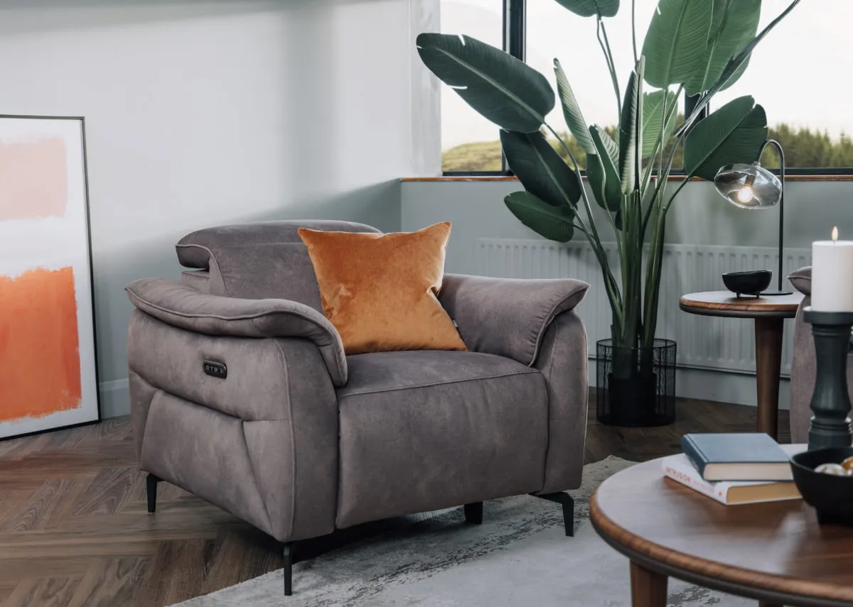 Brown Grey Fabric Power Recliner - Carlton