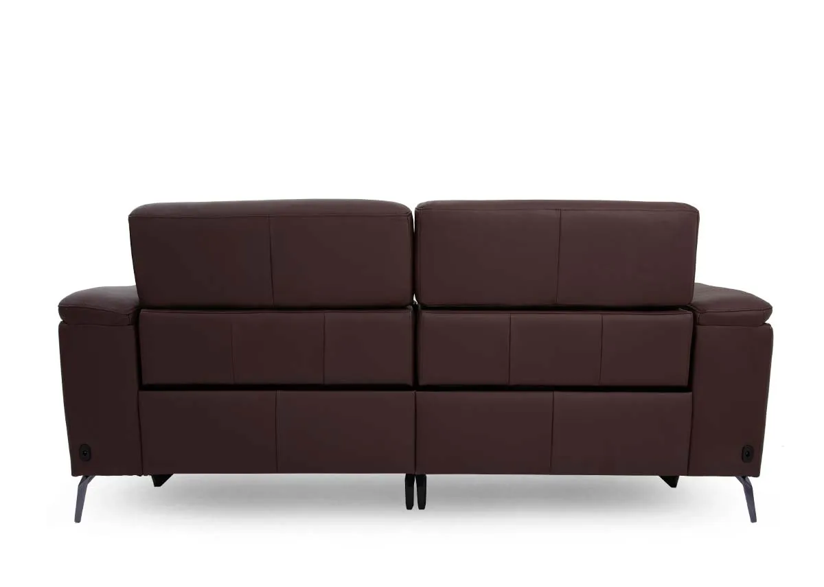 A 3 seater brown leather power recliner from EZ Livings Paige range. Back view