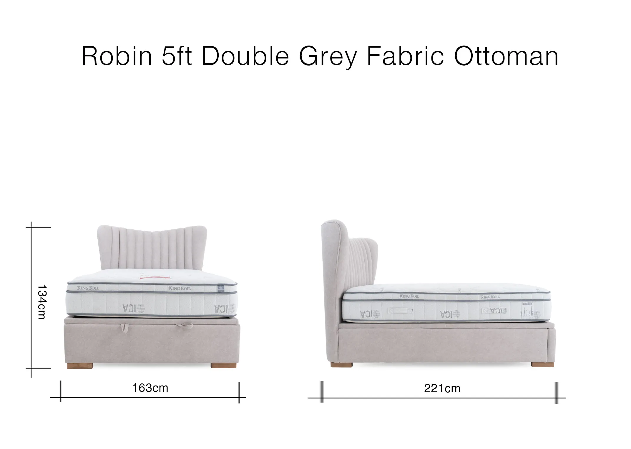 A dimension image of the Robin 5ft bed with 183cm x 221cm x 134cm